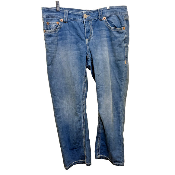 Seven7 Denim - Seven7 Luxe Jeans Womens 16 Blue Bootcut Mid Rise Embroidered Pockets Denim